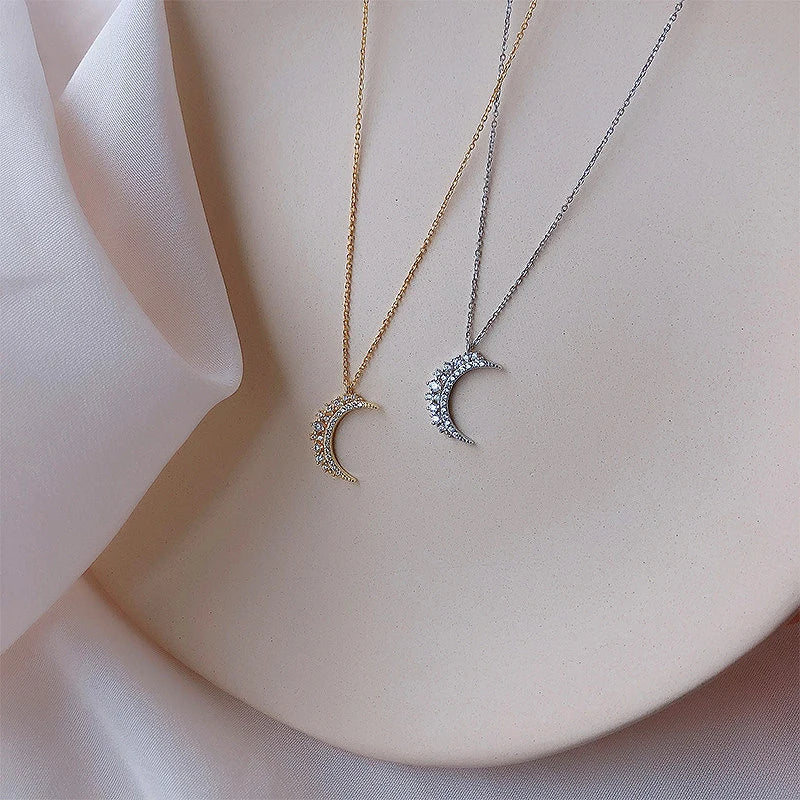 Moon Necklace 925 Sterling Silver Plated 14K Cold Wind Collar Chain