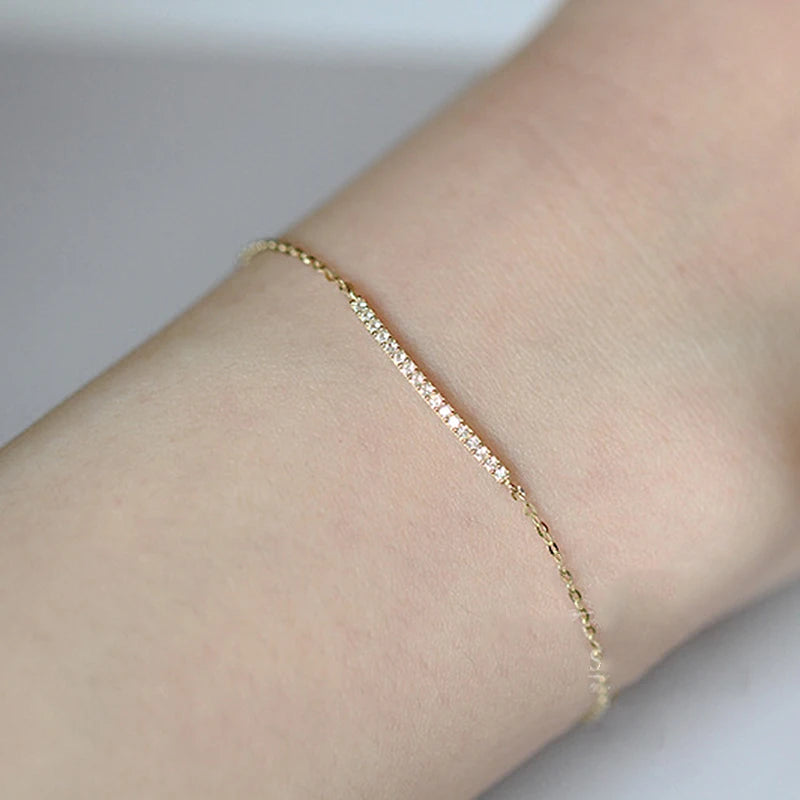 14K Gold Plated Diamond Bracelet, Elegant and Versatile Thin Design