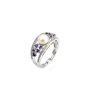Sterling Silver Ring with Purple Zircon Freshwater Pearl