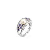 Sterling Silver Ring with Purple Zircon Freshwater Pearl