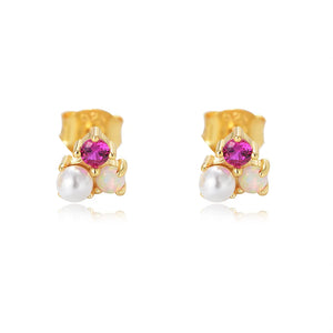 Opal Zircon Pearl Stud Earrings 925 Sterling Silver Women's Jewelry