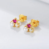 Opal Zircon Pearl Stud Earrings 925 Sterling Silver Women's Jewelry