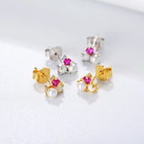 Opal Zircon Pearl Stud Earrings 925 Sterling Silver Women's Jewelry