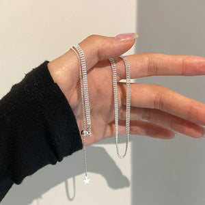 S925 Sterling Silver Sparkling Italian Three-Layer Bead Necklace