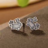 S925 Silver Stud Earrings Artistic Jade Hare Rabbit Women's Jewelry