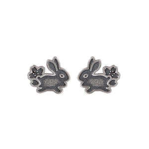 S925 Silver Stud Earrings Artistic Jade Hare Rabbit Women's Jewelry