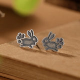 S925 Silver Stud Earrings Artistic Jade Hare Rabbit Women's Jewelry