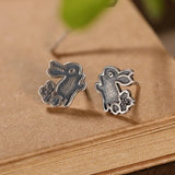 S925 Silver Stud Earrings Artistic Jade Hare Rabbit Women's Jewelry