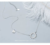 S925 Sterling Silver Sun Smiley Face Necklace for Female