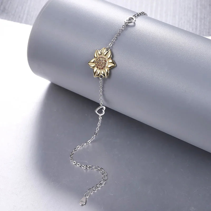 S925 Sterling Silver Sunflower Bracelet Two-Color Boutique Jewelry