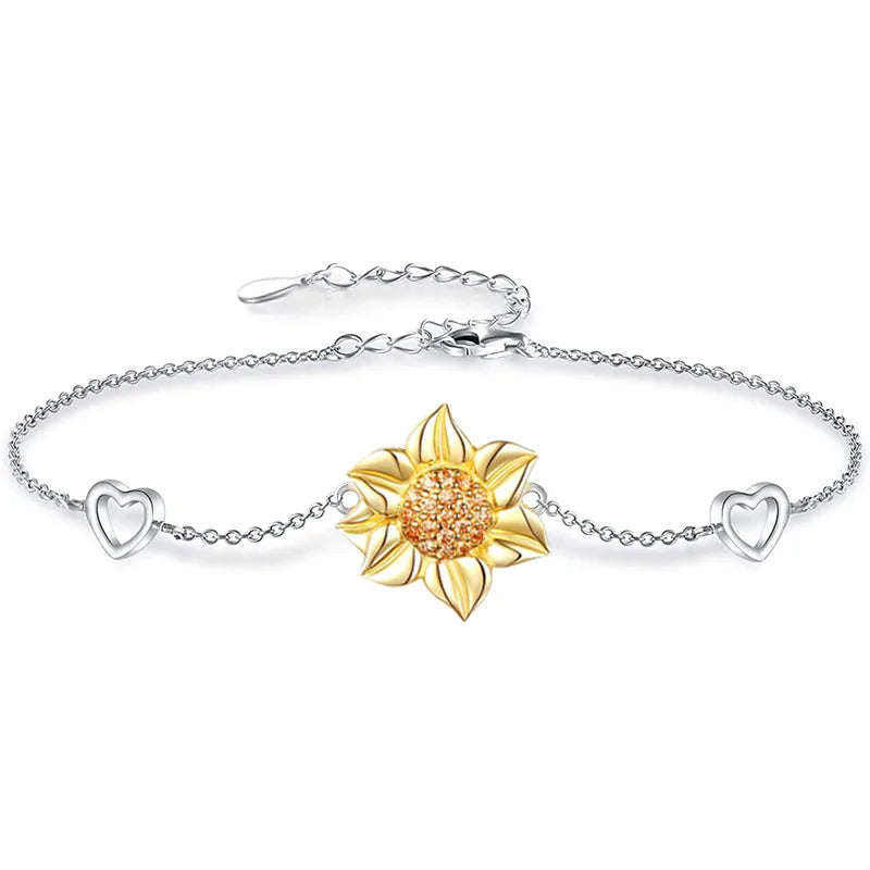 S925 Sterling Silver Sunflower Bracelet Two-Color Boutique Jewelry
