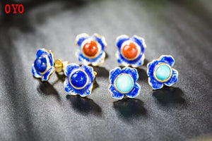 S925 Vintage Thai Leaf Flower Earrings