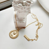 S925 Vintage Elizabeth Pendant Round Coin for Woman