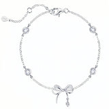 S925 Sterling Silver Women's Bow Bracelet for Europe & America Holiday