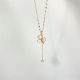 S925 Sterling Silver Clover Necklace with Zircon and Mother-of-Pearl