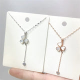 S925 Sterling Silver Clover Necklace with Zircon and Mother-of-Pearl