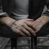 Thai Silver Men's Cuff Bracelet, Star Cross Pattern Couple Bracelet