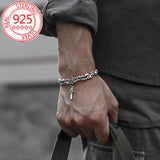 Thai Silver Men's Cuff Bracelet, Star Cross Pattern Couple Bracelet