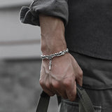 Vintage Thai Silver Men's Cuff Bracelet, Star Cross Pattern Couple Bracelet