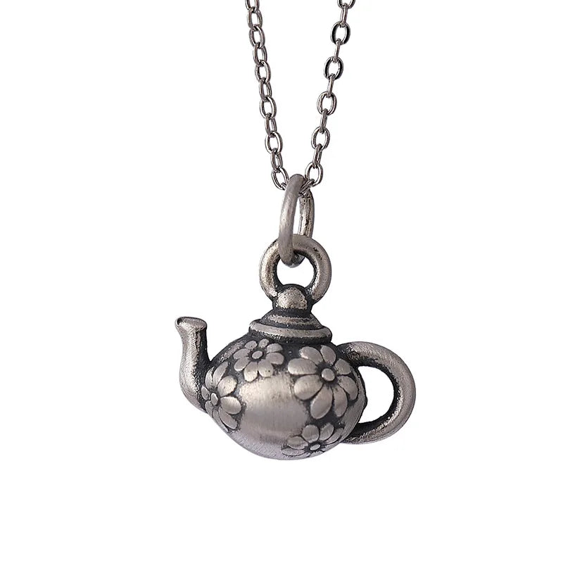 S990 Sterling Silver Daisy Teapot Pendant Retro Small Delicate Female Pendant
