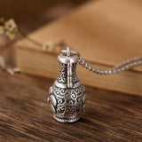 S990 Sterling Silver Retro Plum Blossom Vase Pendant