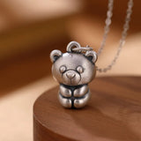 S990 Sterling Silver Pendant Vintage Matte Bear Lady Sweater Chain Pendant