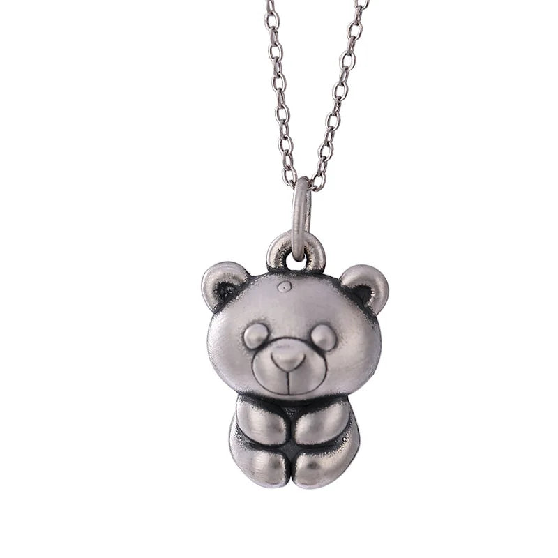S990 Sterling Silver Pendant Vintage Matte Bear Lady Sweater Chain Pendant