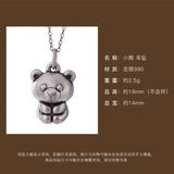 S990 Sterling Silver Pendant Vintage Matte Bear Lady Sweater Chain Pendant