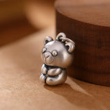 S990 Sterling Silver Pendant Vintage Matte Bear Lady Sweater Chain Pendant