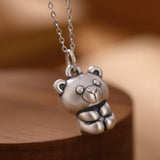 S990 Sterling Silver Pendant Vintage Matte Bear Lady Sweater Chain Pendant