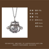 S990 Retro Matte Carp Blessing Bag Purse Ladies Sterling Silver Pendant