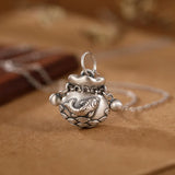 S990 Retro Matte Carp Blessing Bag Purse Ladies Sterling Silver Pendant