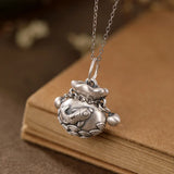 S990 Retro Matte Carp Blessing Bag Purse Ladies Sterling Silver Pendant