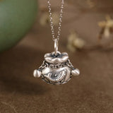 S990 Retro Matte Carp Blessing Bag Purse Ladies Sterling Silver Pendant
