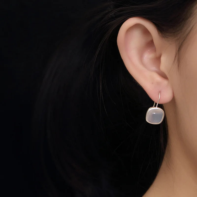 S990 Silver Vintage Chalcedony Earrings