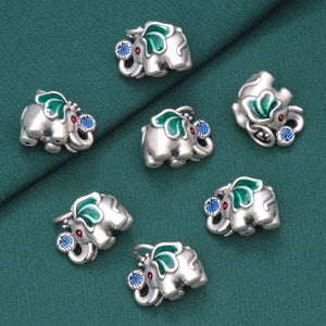 S999 Pure Silver Enamle Elephant Pendants for Women Ethnic Jewelry Making