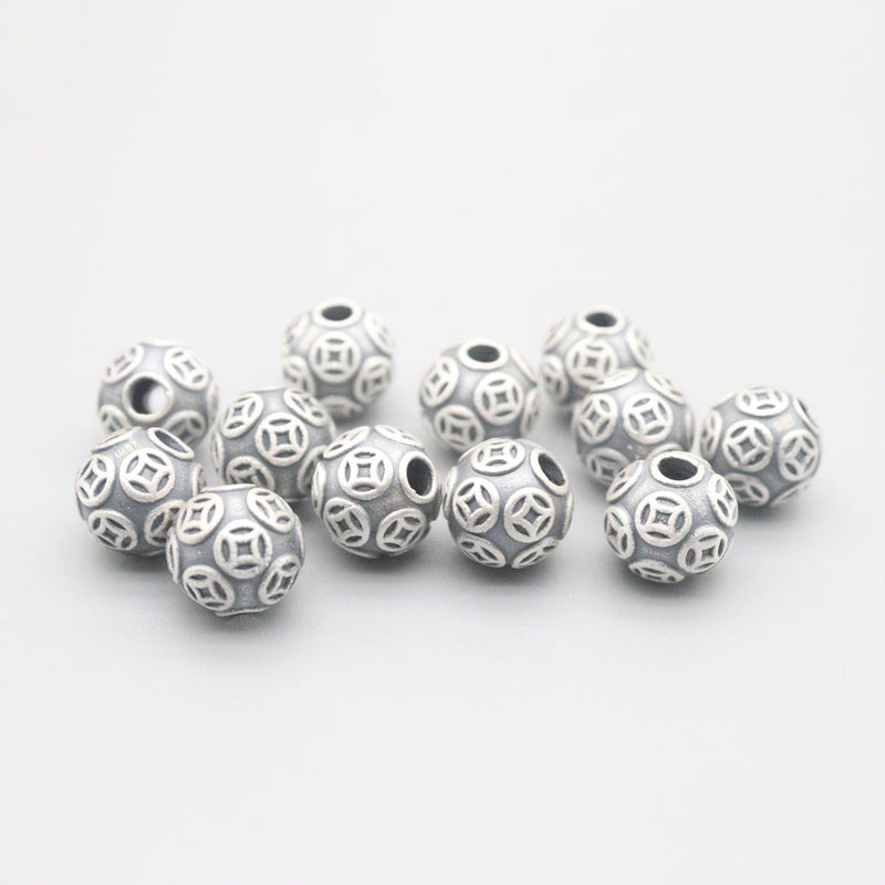 S999 Pure Silver Retro Taiyin Blessing Coin Bead Red Rope Bracelet