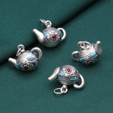 S999 Pure Silver Teapot Pendant Ethnic Retro DIY Jewelry Making Bead