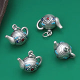 S999 Pure Silver Teapot Pendant Ethnic Retro DIY Jewelry Making Bead