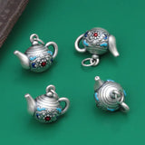S999 Pure Silver Teapot Pendant Ethnic Retro DIY Jewelry Making Bead