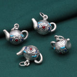S999 Pure Silver Teapot Pendant Ethnic Retro DIY Jewelry Making Bead