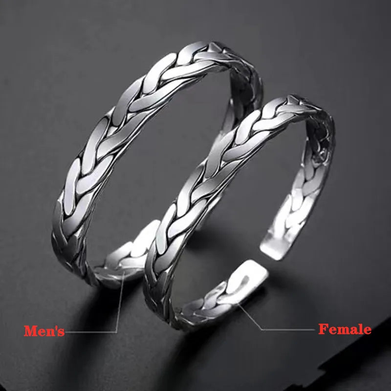 S999 Sterling Silver Bangle Handwoven Twist Bracelet for Couples