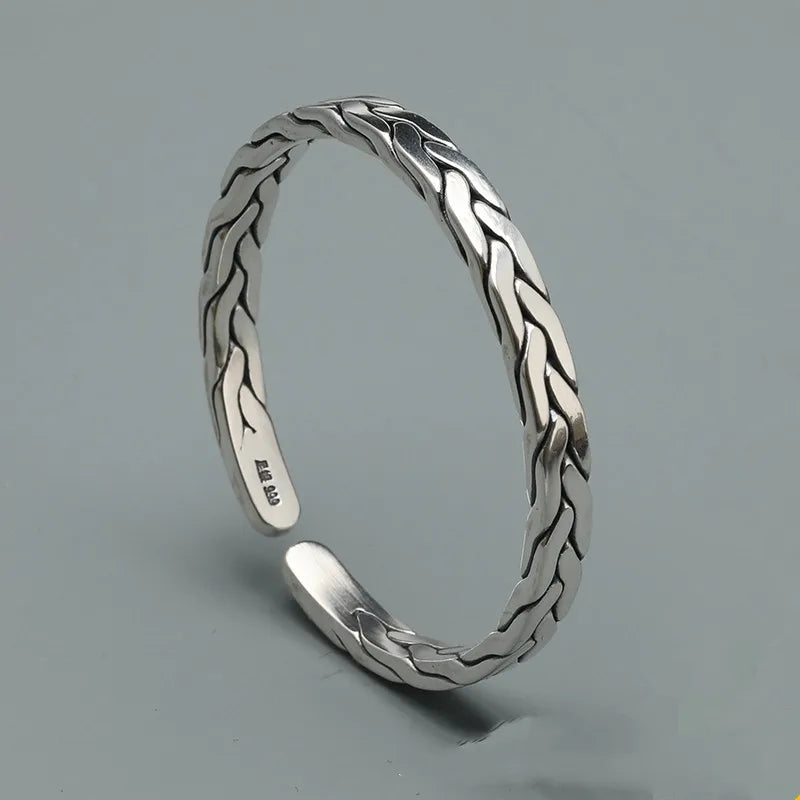 S999 Sterling Silver Bangle Handwoven Twist Bracelet for Couples
