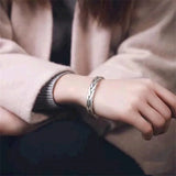S999 Sterling Silver Bangle Handwoven Twist Bracelet for Couples