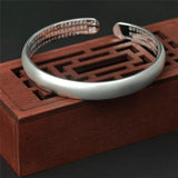 S999 Sterling Silver Bangle for Women, Ethnic Frosted Face Opening Adjustment