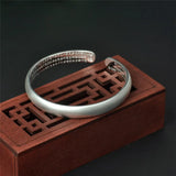 S999 Sterling Silver Bangle for Women, Ethnic Frosted Face Opening Adjustment