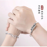 S999 Silver Couple Bracelet with Tight Band Mantra and Cudgel