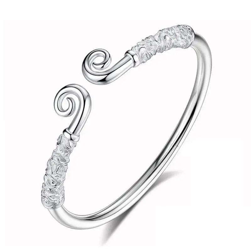 S999 Silver Couple Bracelet with Tight Band Mantra and Cudgel