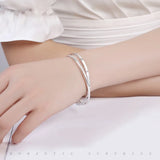 S999 Sterling Silver Bracelet for Women, Double Ring Clover Jewelry Gift