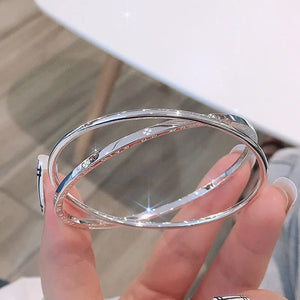 S999 Sterling Silver Bracelet for Women, Double Ring Clover Jewelry Gift